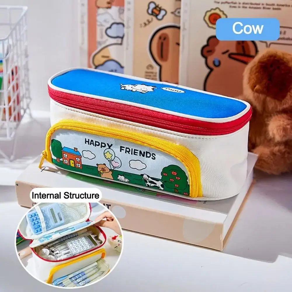 كابيبارا مزرعة مقلمة كرتونية تخزين مستحضرات التجميل المحمولة حقيبة أقلام رصاص الكورية سستة سعة كبيرة حقيبة تخزين الأدوات المكتبية #5