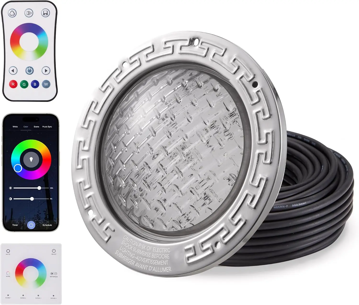 

50W LED Pool Light for 10" Wet Niche - 120VAC, 100ft Cord, Smart Control (App/Remote/Wall Panel), Dimmable RGB Color-Hot Sale