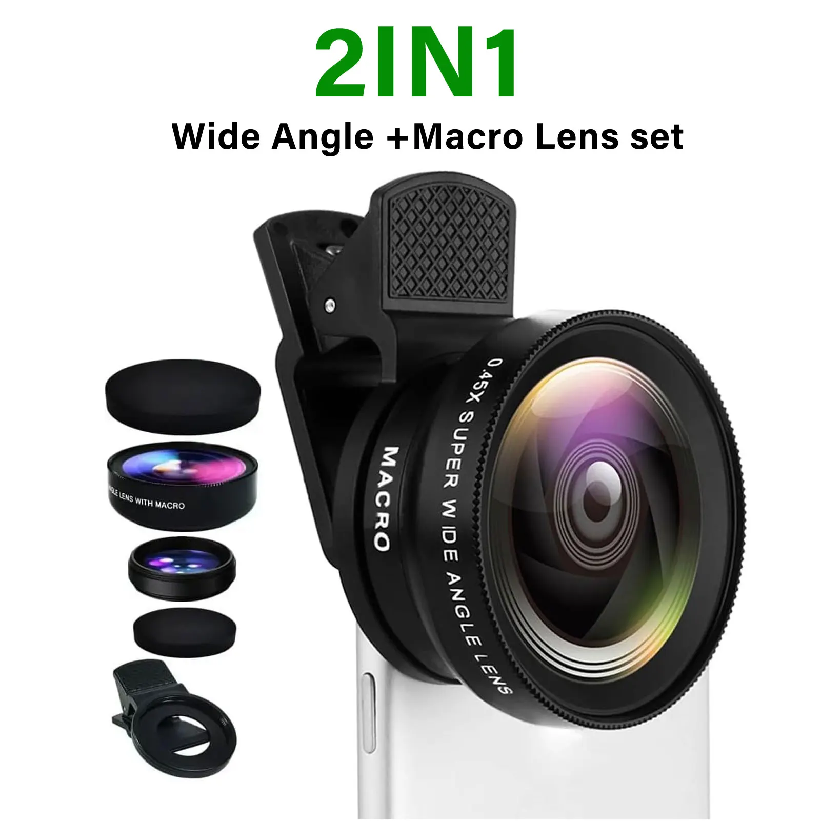 Upgrade 2 In 1 HD 0.45x Super Wide Angle & 12.5x Macro Lens for iPhone 17 X Samsung Xiaomi mobile Phone Camera lens Kit