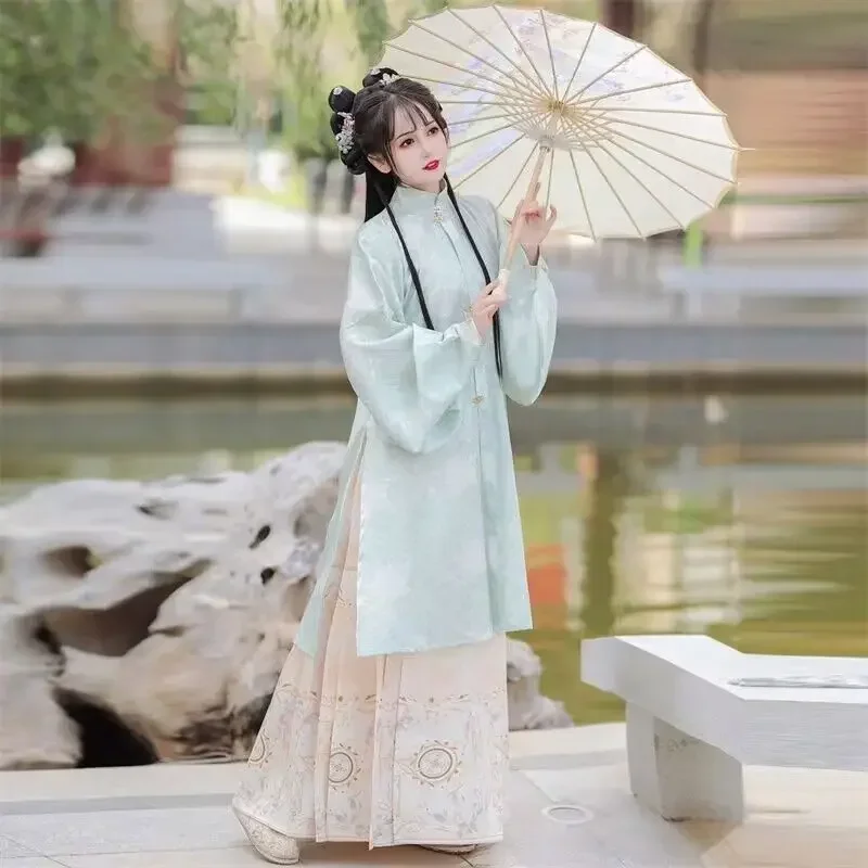 

Женская юбка Hanfu с конским лицом, костюм для косплея на Хэллоуин, китайская винтажная традиционная летняя розовая и зеленая ханьфу, 3 шт.