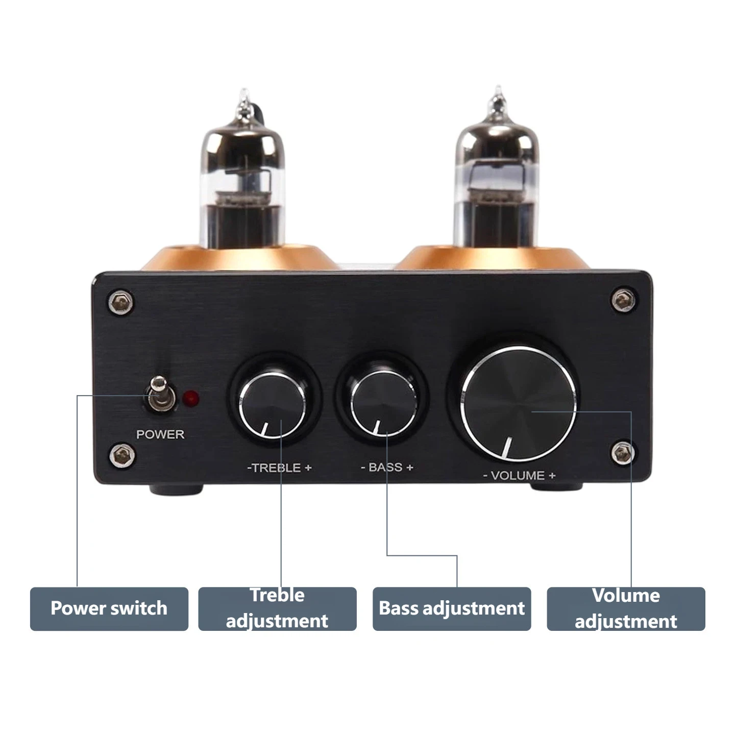 YJCO Stereo Preamplifier Bluetooth 5.0 JL 5.1 QCC3034 HiFi Preamp Tube Amplifier Buffer 6J5 with Treble Bass Tone Adjustment