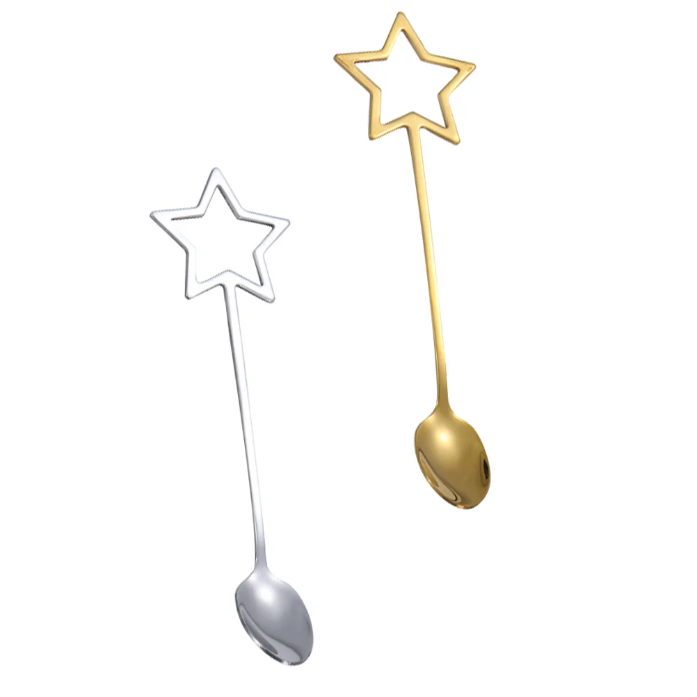 2 Pcs Spoon Gold Decor Espresso Coffee Teaspoon Teaspoons Ice Cream Star Stirring Olives