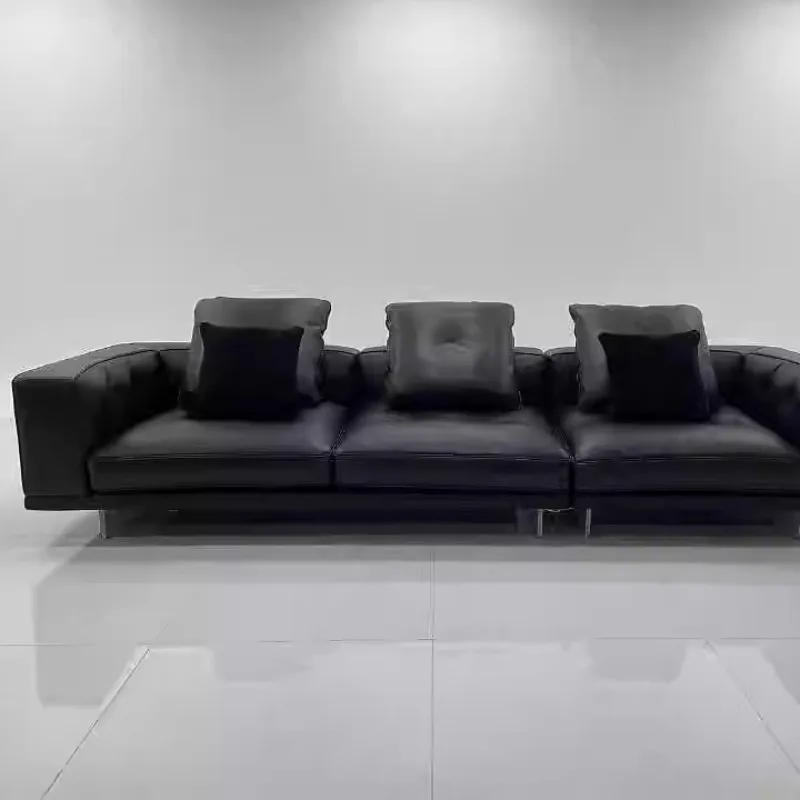 

Straight row Italian minimalist living room villa large flat layer first layer cowhide leather art special-shaped leather sofa
