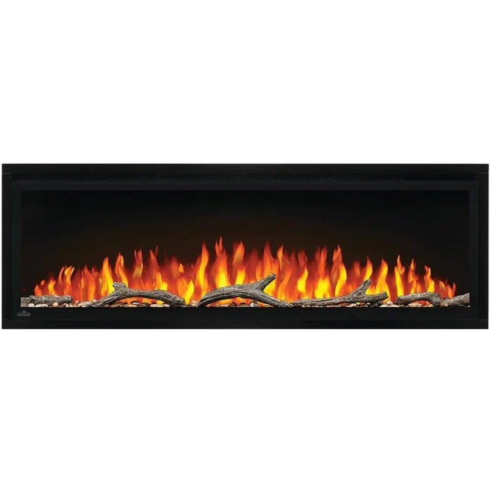 Wall Hanging Electric Fireplace, 50-in, Black, Glass Front, Glass Crystal Ember Bed, 3 Flame Colors, Remote Included