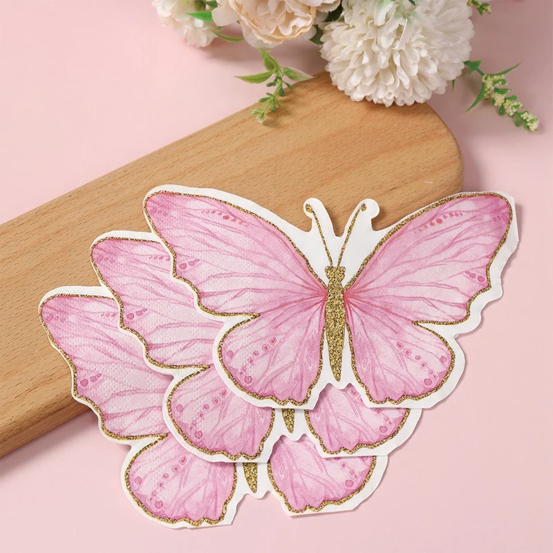 Butterfly Party Napkins Birthday Decor Printed Paper Restaurant Atmosphere Arrangement Disposable Shaped Napkins