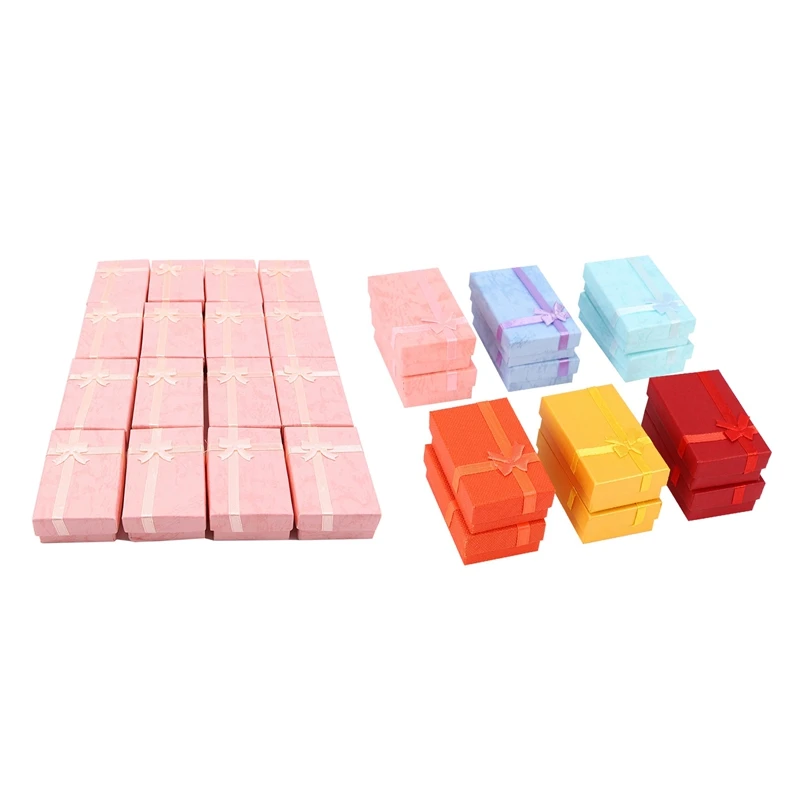 16Pcs Paper Jewelry Gifts Boxes For Jewelry Display-Rings, Small Watches, (Pink) & 12Pcs (Mix Color)