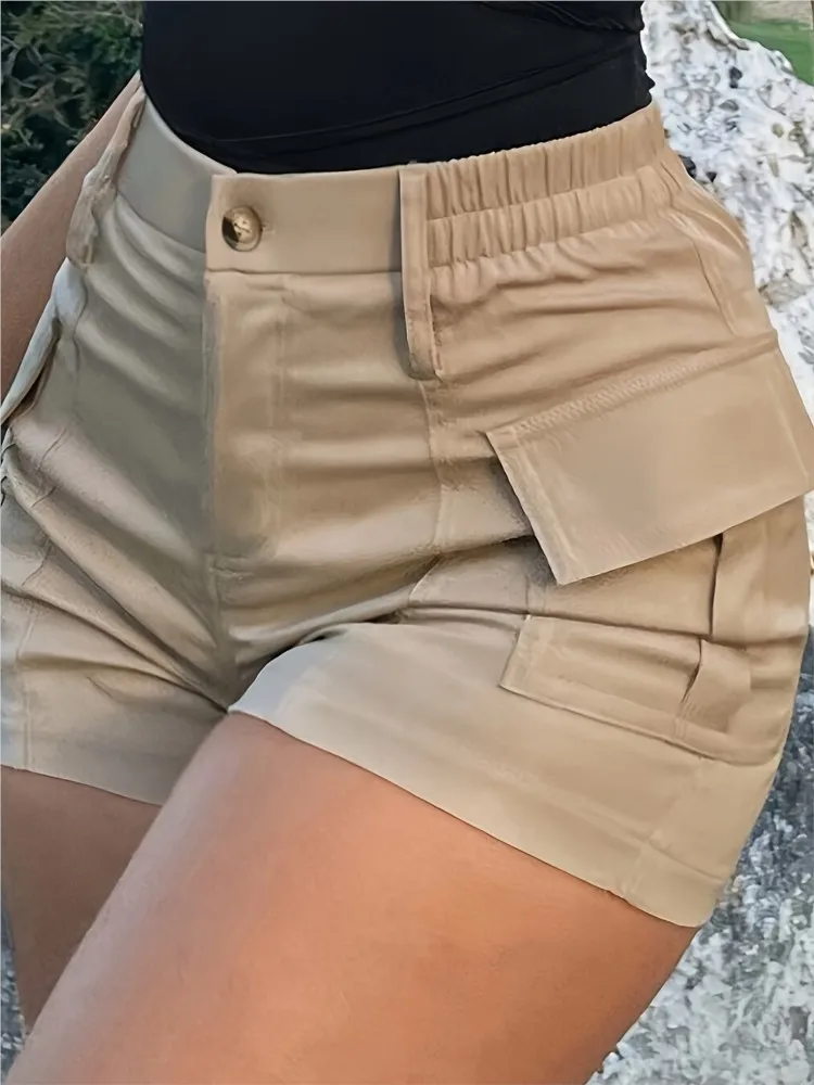 

2025 New Spring Casual Women's Solid Color Short Pants High Waist Button Streetwear Y2K Short Pocket Cargo Shorts For Women
