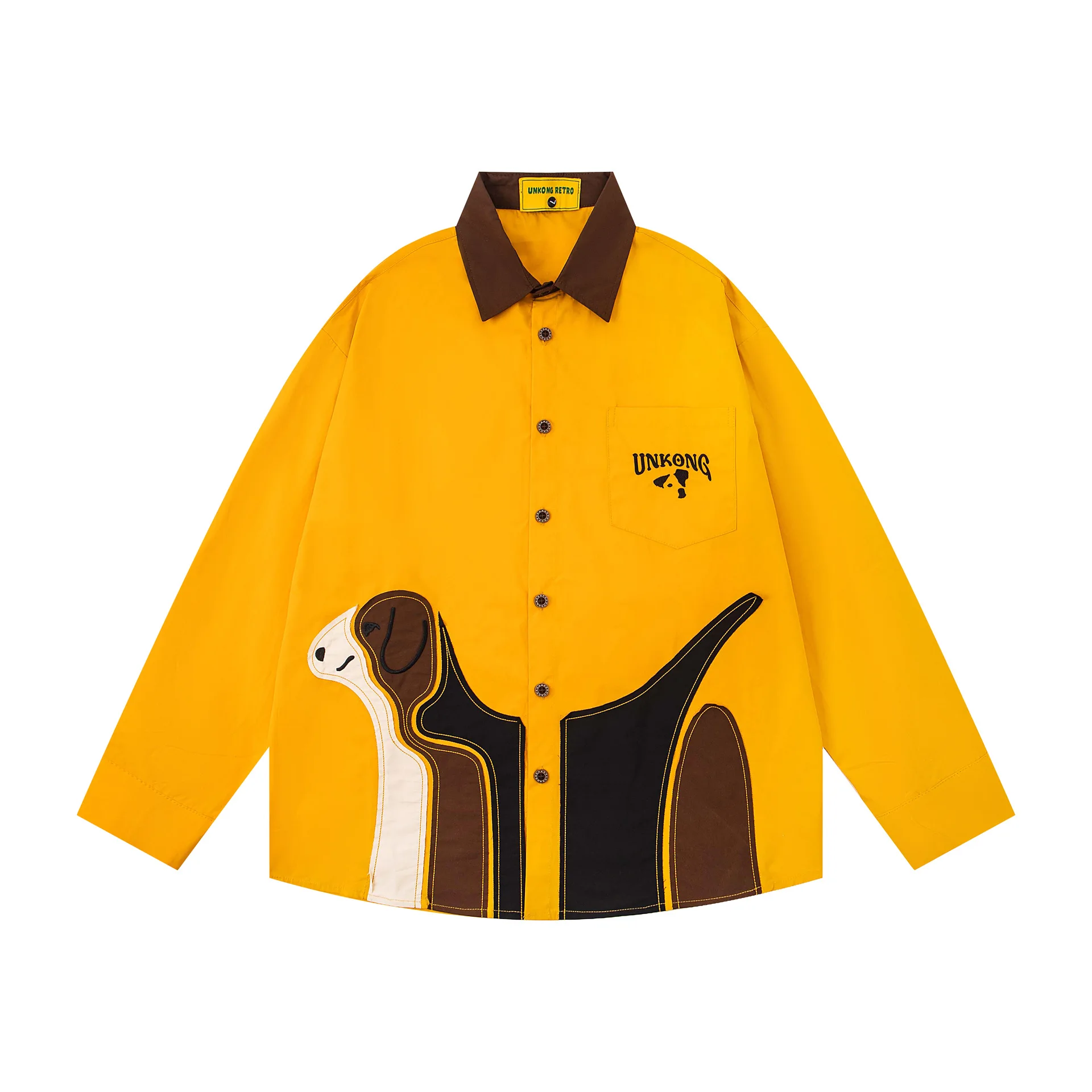 

Japanese Retro Fun Dog Embroidery Long Sleeve Shirt Unisex Autumn Loose Casual College Style