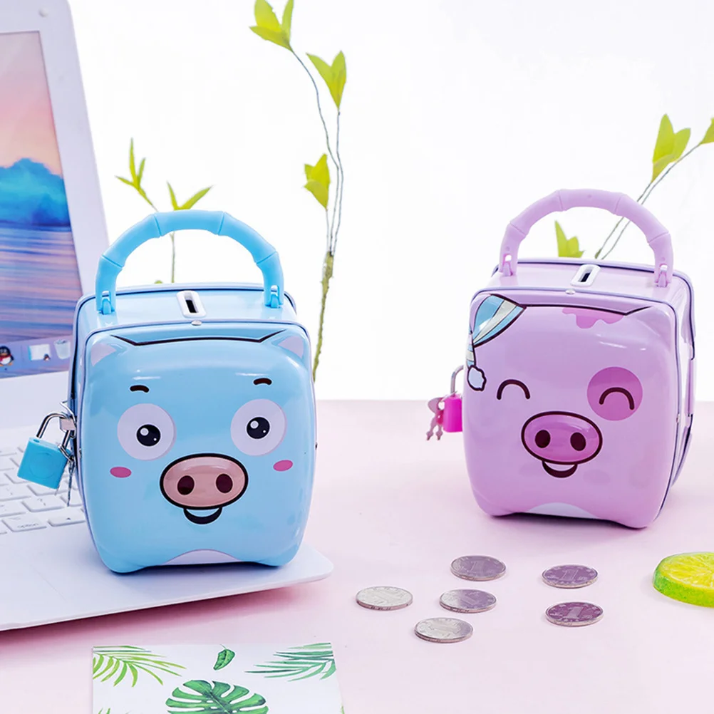 

Kids Money Saver Jar Thick Iron Pig Shape Storage Box for Coins Candy Snack Organizer Develop Saving Habit Blue