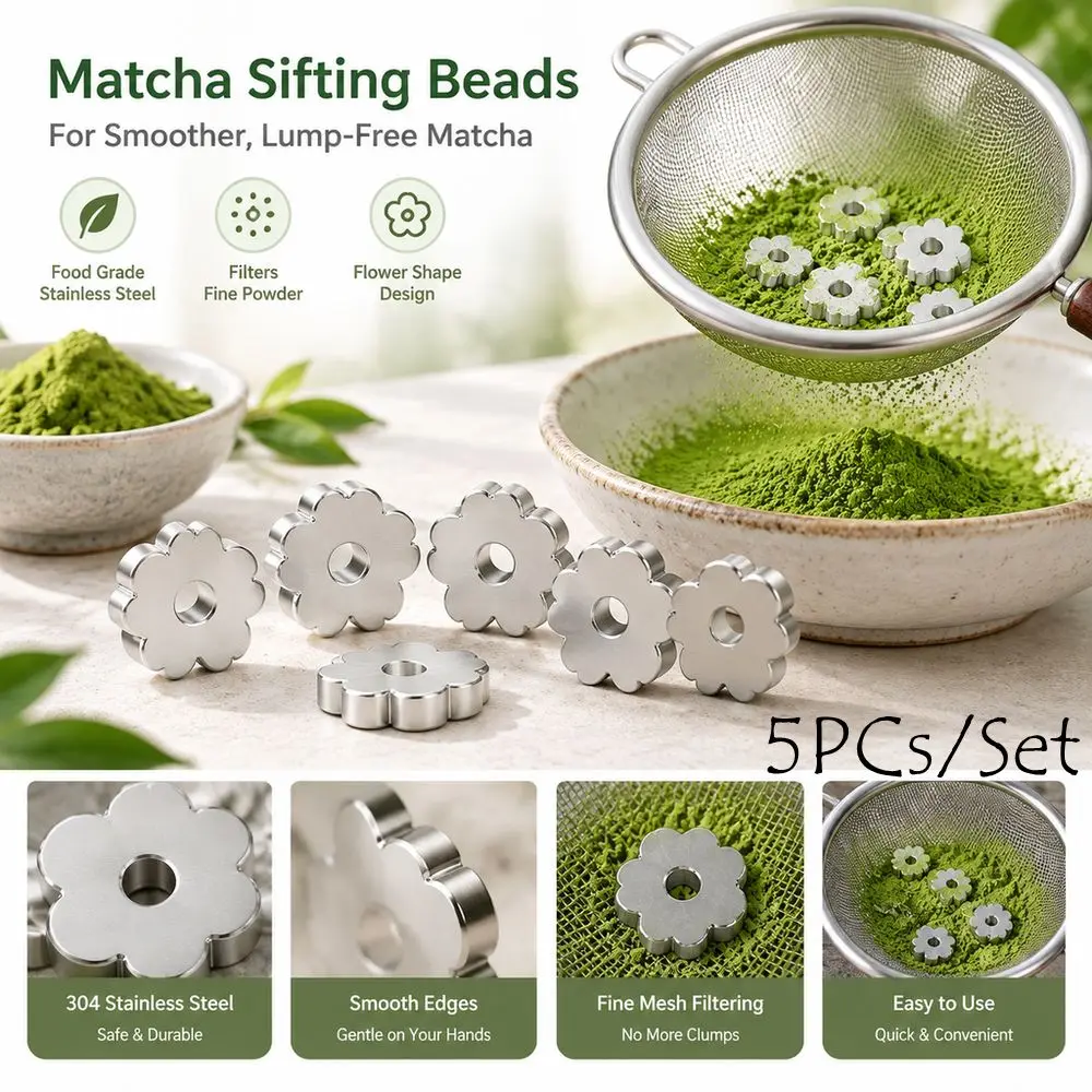 5PCs Stainless Steel Matcha Sifter Rolling Beads Food-Safe Material Tea Sieve Reusable Fine Mesh Matcha Strainer Beads