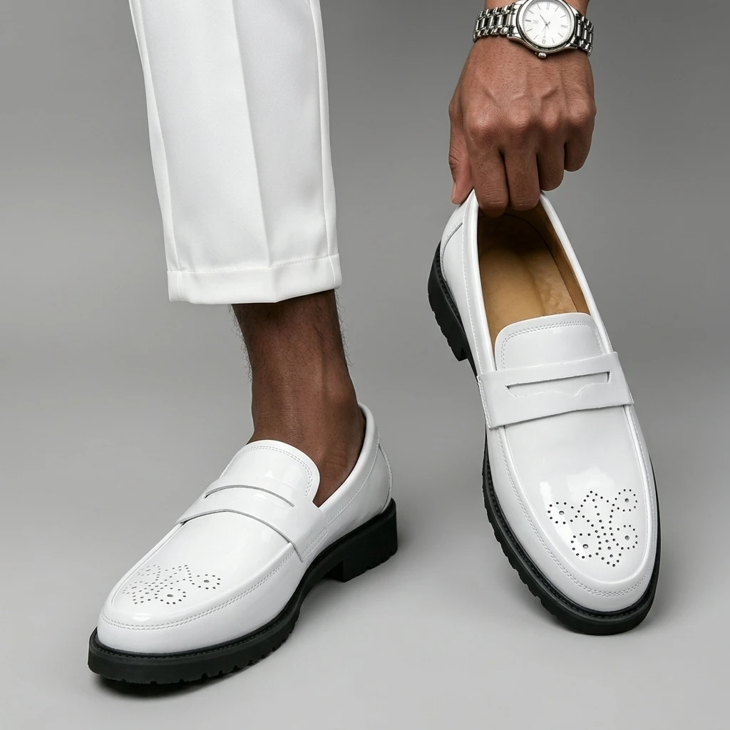 Loafers Luxury Smile Thick Sole Brogue Retro Engraved Men's Casual Slip-on Leather Shoes for Men Classic Penny Outdoor Moccasins