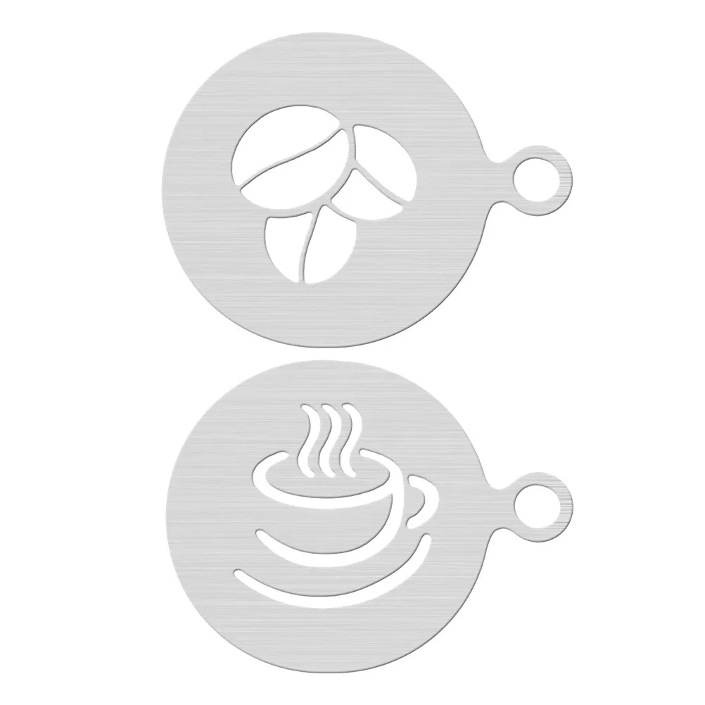 2Pcs Stainless Steel Coffee Stencils for Latte Art Cappuccino Milk Foam Decorating DIY Sugar Powder Sprinkling Reusable Washable