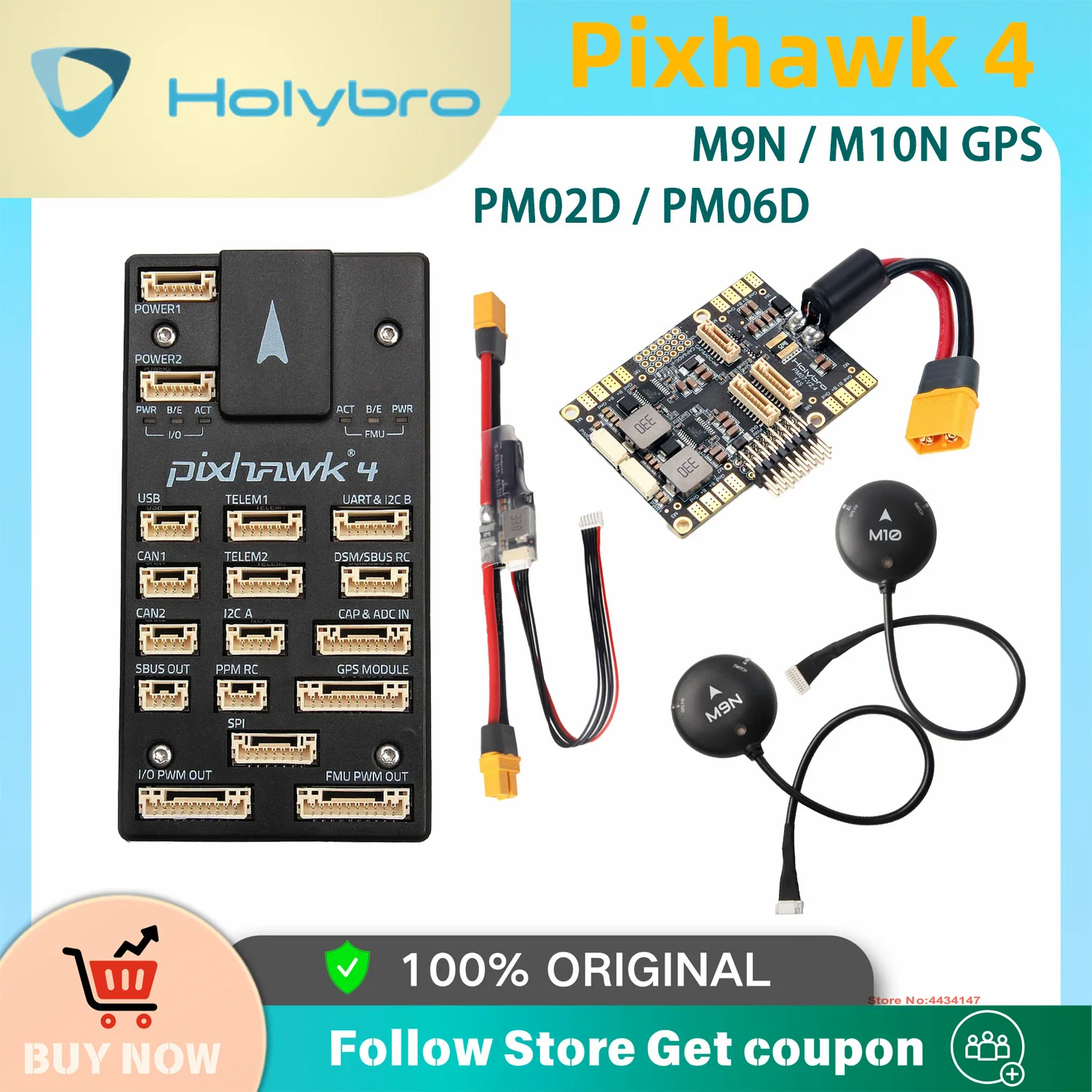 Holybro Pixhawk 4 STM32F765 32 Bit PIX FC Flight Controller M9N/M10 GPS GNSS PM02D/PM07 Power Modul 2S-14S für FPV Drohnen