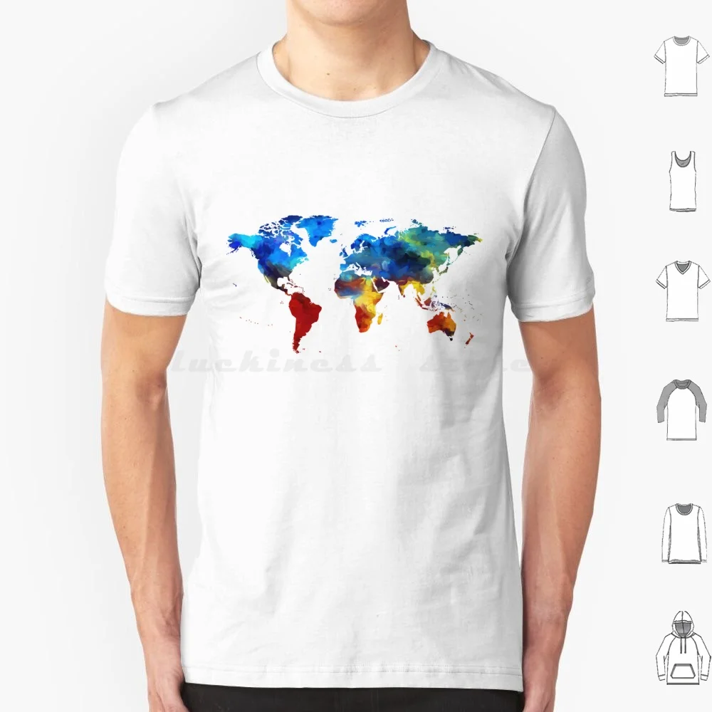 Camiseta colorida del mundo de algodón para hombres y mujeres DIY estampado mundo internacional colorido mapa moderno hermoso EE. UU. Europa asiático americano