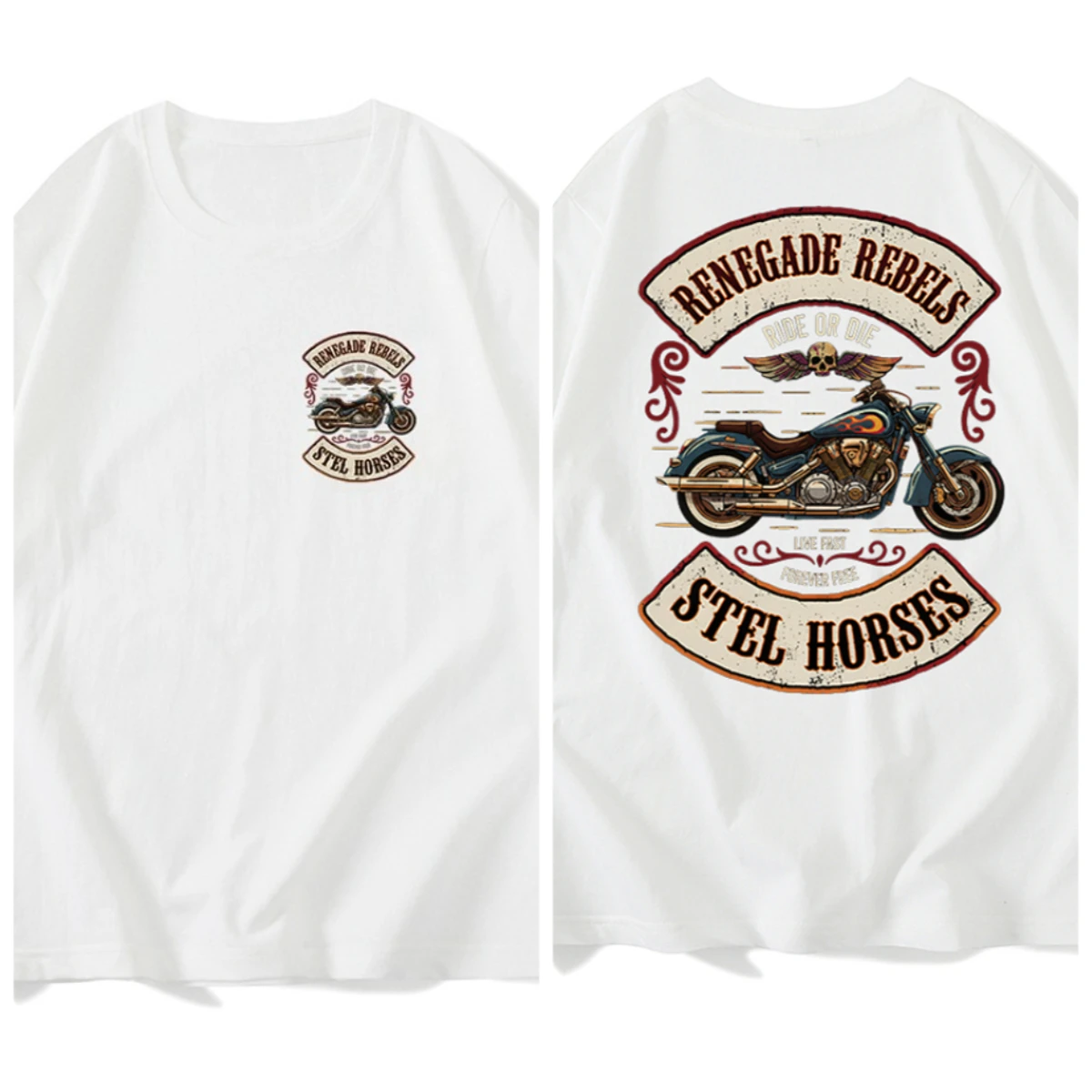 فاسق الأمريكية الشارع الشهير العلامة التجارية دراجة نارية الجمجمة قصيرة الأكمام تي شيرت طباعة الرجال والنساء الصيف والخريف والشتاء بلايز