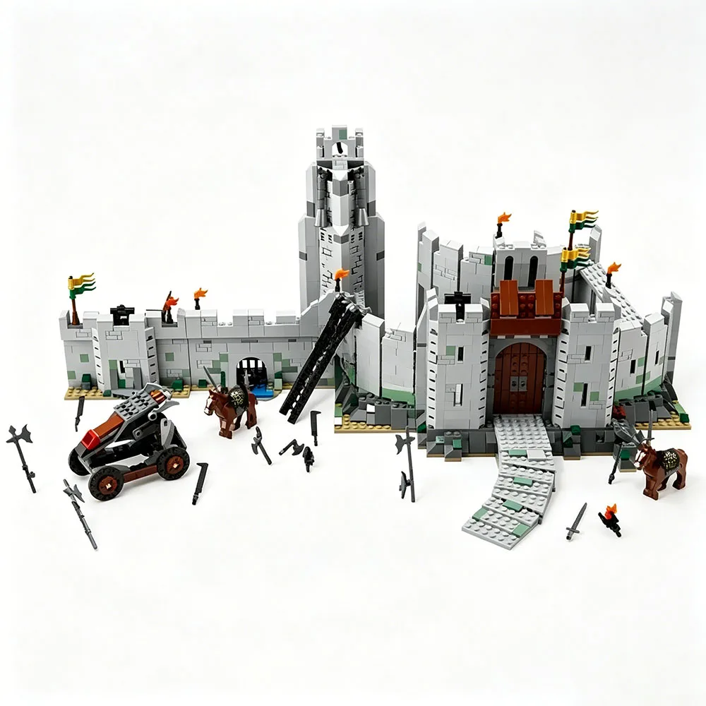 MOC 1368Pcs Rings Castle Knight The Battle of Helm Deep Castle Tower Model Building Blocks Bricks Festival Party Gifts image 3