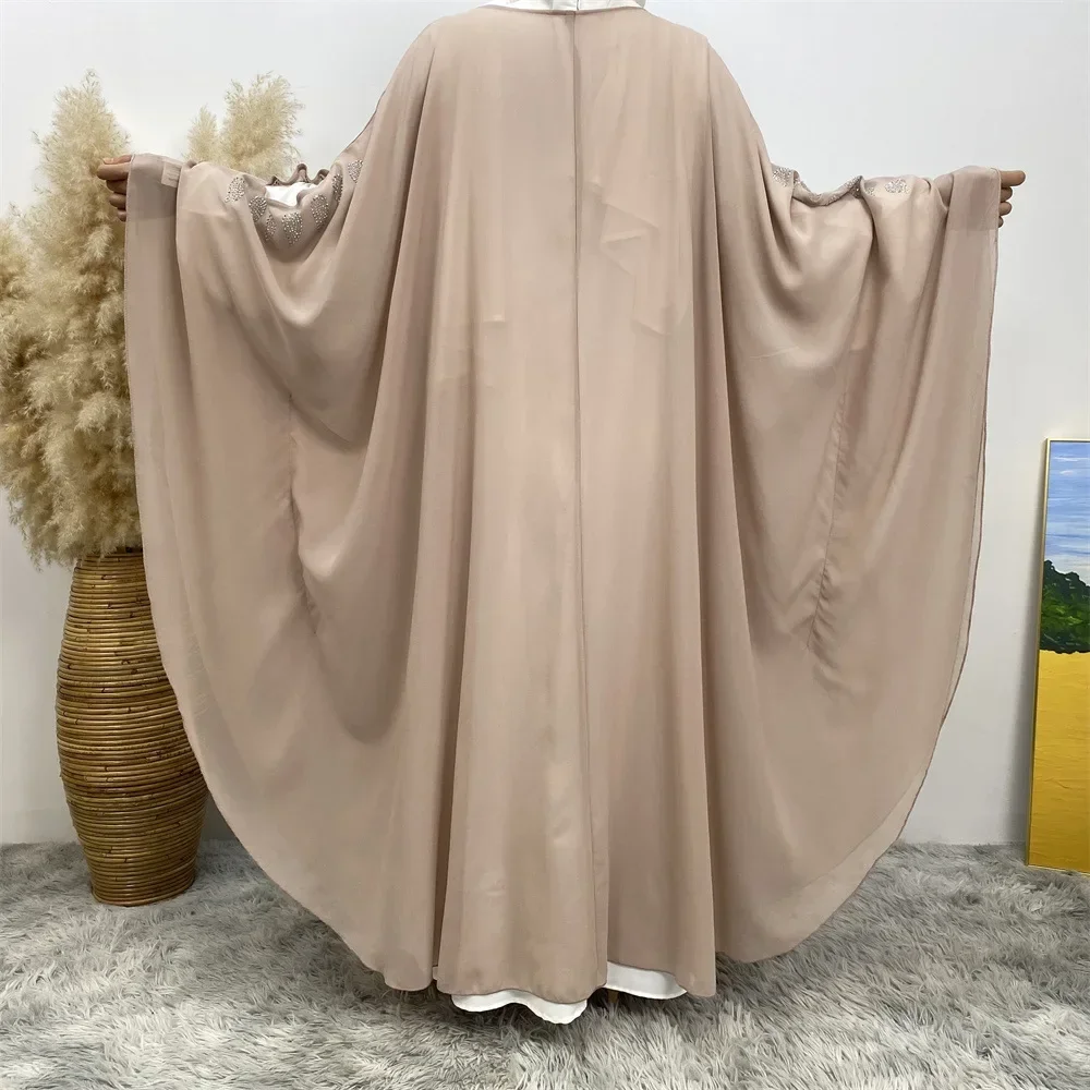 Dubai Abayas Women Muslim Chiffon Beads Open Abaya Kimono Maxi Dress Turkey Robe Morocco Eid Party Jalabiya Gown Kebaya Kaftan