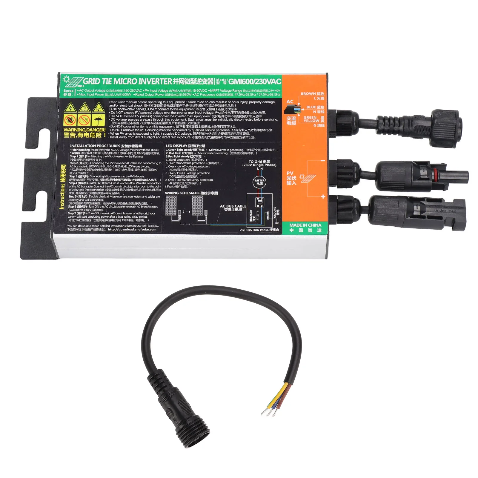 600W Solar Grid Tie Inverter High Conversion Rate MPPT Pure Sine  IP55 Waterproof 230V Solar  Inverter Solar Inverter