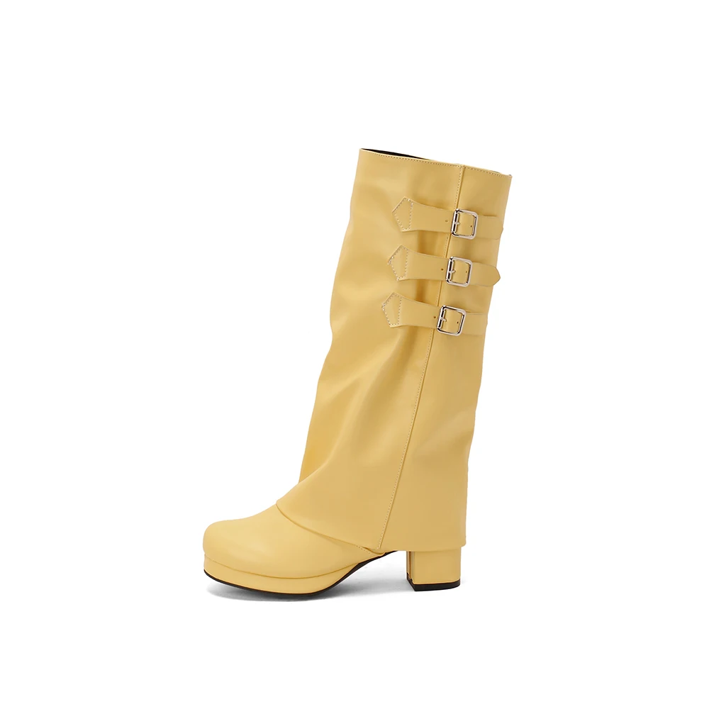 2024 inverno maturo bianco giallo donna stivali alti al ginocchio dolce tacchi alti scarpe da donna da ufficio Plus Big Size 12 43 47 50