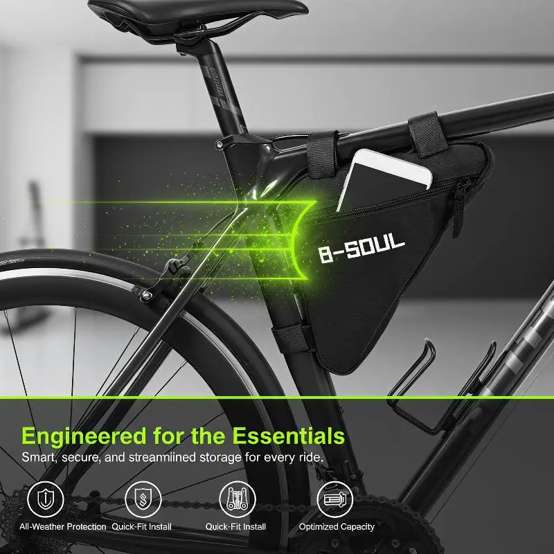 Bicycle Triangle Frame Bag Waterproof Front Tube Storage Pouch Durable 1PC for School Work Cycling Commute