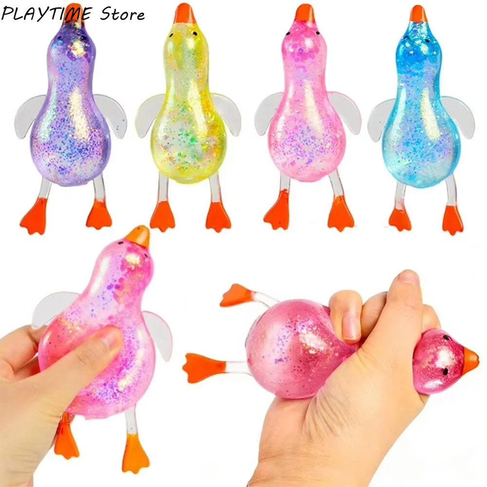 Novelty Glitter Duck Squeeze Toy Sequins Soft TPR Maltose Pinch Toy Elastic Colorful Slow Rebound Ball Xmas Gift