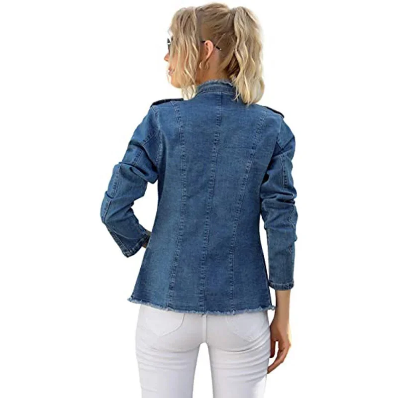 Women Vintage American Style Denim Jacket Spring Autumn Ladies Casual Slim Fit Single Breasted Long Sleeve Thin Jean Coat 2025