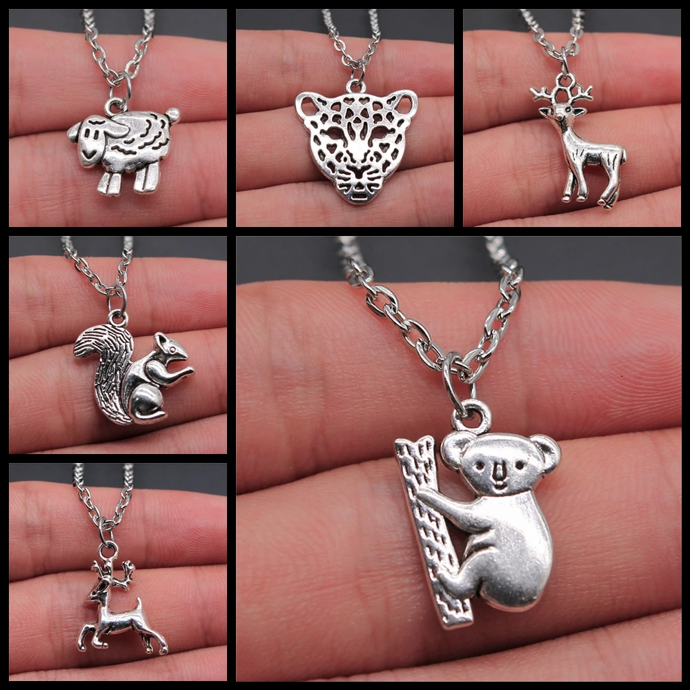 Animal Pendant Necklace Fashion Antique Silver Color Simple Zinc Alloy Rabbit Sheep Snake Deer Pig Lion Necklaces - view 6