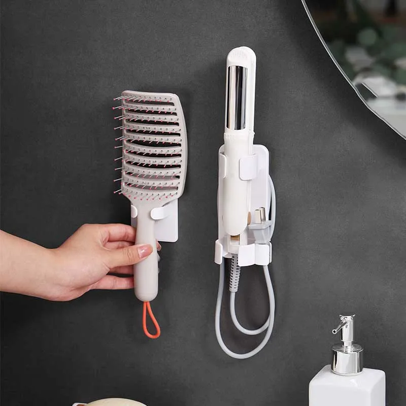 Wall-mounted Curling Iron Storage Rack Punch-free Wall Plug Holder Wall Organizer Shelf Bathroom Hair Dryer Holding Stand Rack