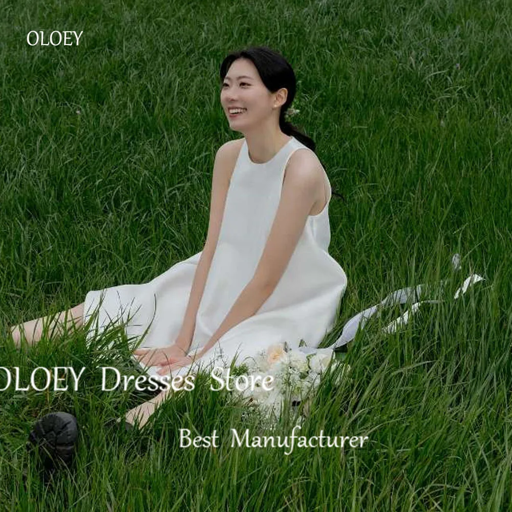 

OLOEY Simple A Line Short Wedding Party Dresses Korea Photo shoot O-Neck Mini Bridal Gowns Formal Party Dress Plus Size Summer