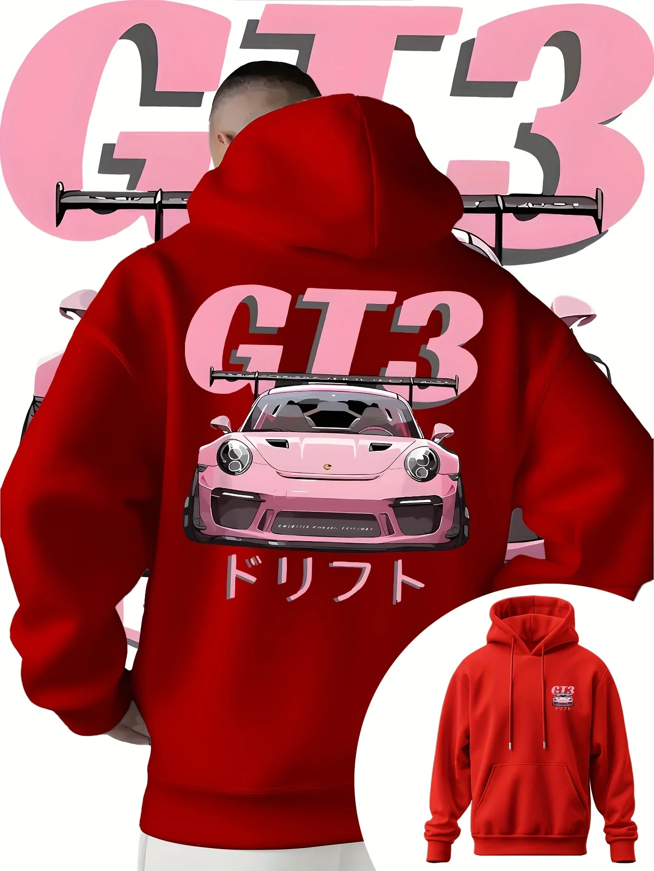 Herren-Kapuzenpullover mit GT3-Auto-Print im japanischen Design, geeignet für Herbst und Winter, trendiger Streetwear-Look, warmes und bequemes Oberteil. – Detail 5