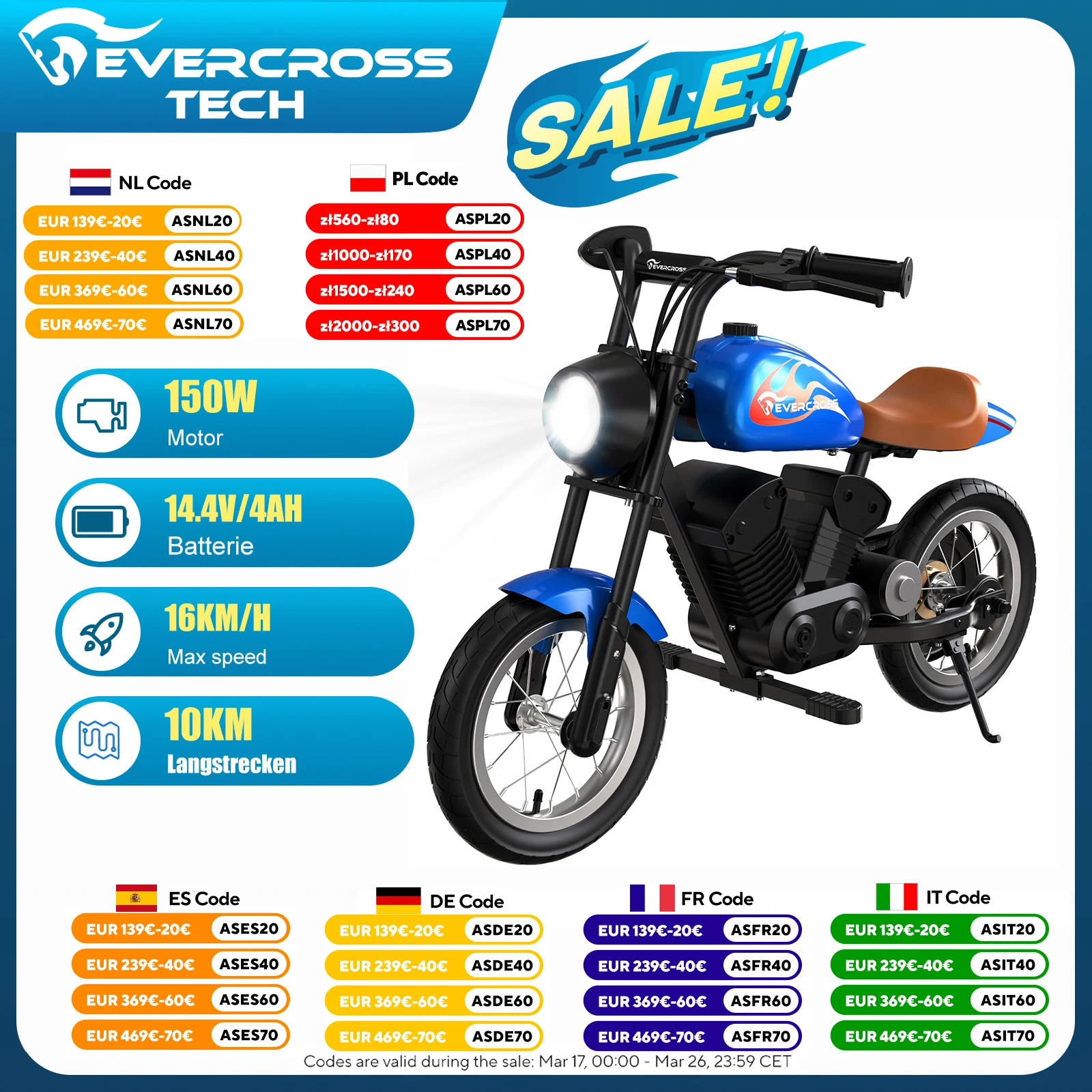 EVERCROSS TECH EV08M Kinder Elektro-Motorrad, 150W Motor, 8/16 km/h Geschwindigkeitsmodi, 10 km