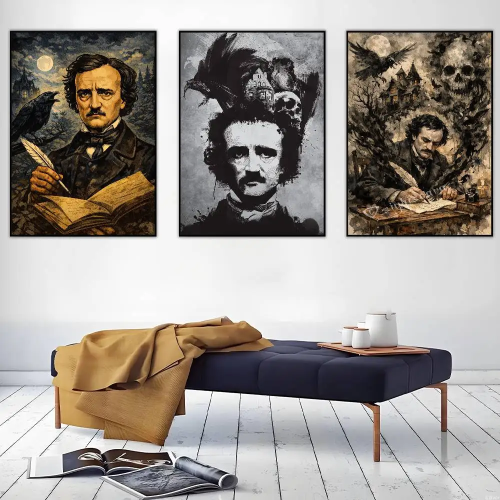 Edgar Allan Poe Poster HD Sticky Wall Art Printing Waterproof Home Living Bed Room Bar Aesthetic Decor