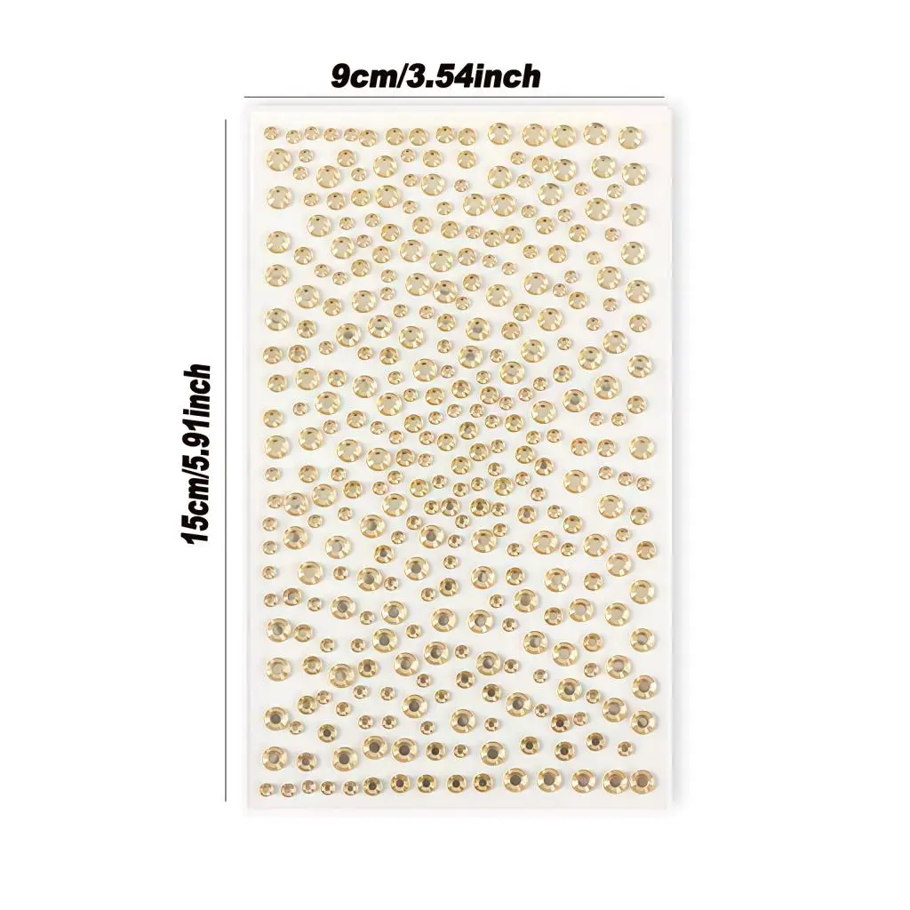 2Sheets Solid Golden Single Round Face Rhinestone Sticker, Multi-Size Self-Adhesive Face Gems Music Festival Party Stage Makeup