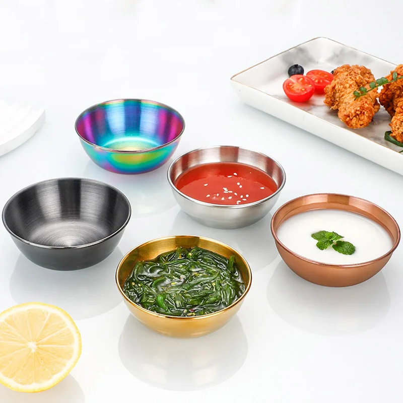 Stainless Round Steel Seasoning Dish Dipping Bowl Small Sauce Sushi Vinegar Saucer Container Appetizer Tra Specialty Tableware