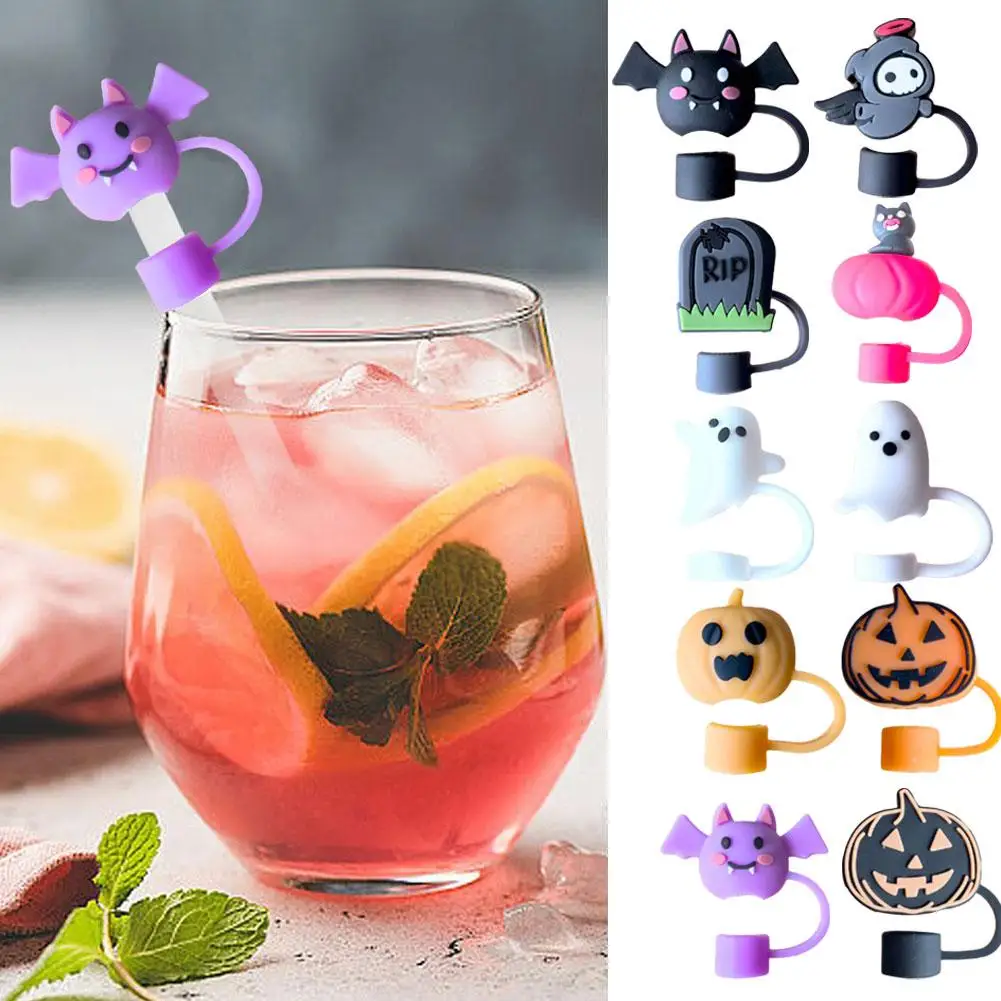 1pc Silicone Silicone Straw Plug Cup Accessories Reusable Drinking Dust Cap Drinkware Splash Proof Straw Tips Cover Halloween