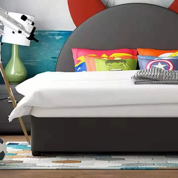 Cabecero tapizado con diseño de dibujos animados de buena calidad, cama para niños, juego de dormitorio