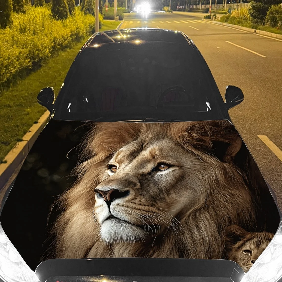 

Melancholy Lion Car Hood Sticker PVC Self Waterproof Stick, Striking Auto Exterior Accessories Decor Protect Gift for Car Lover