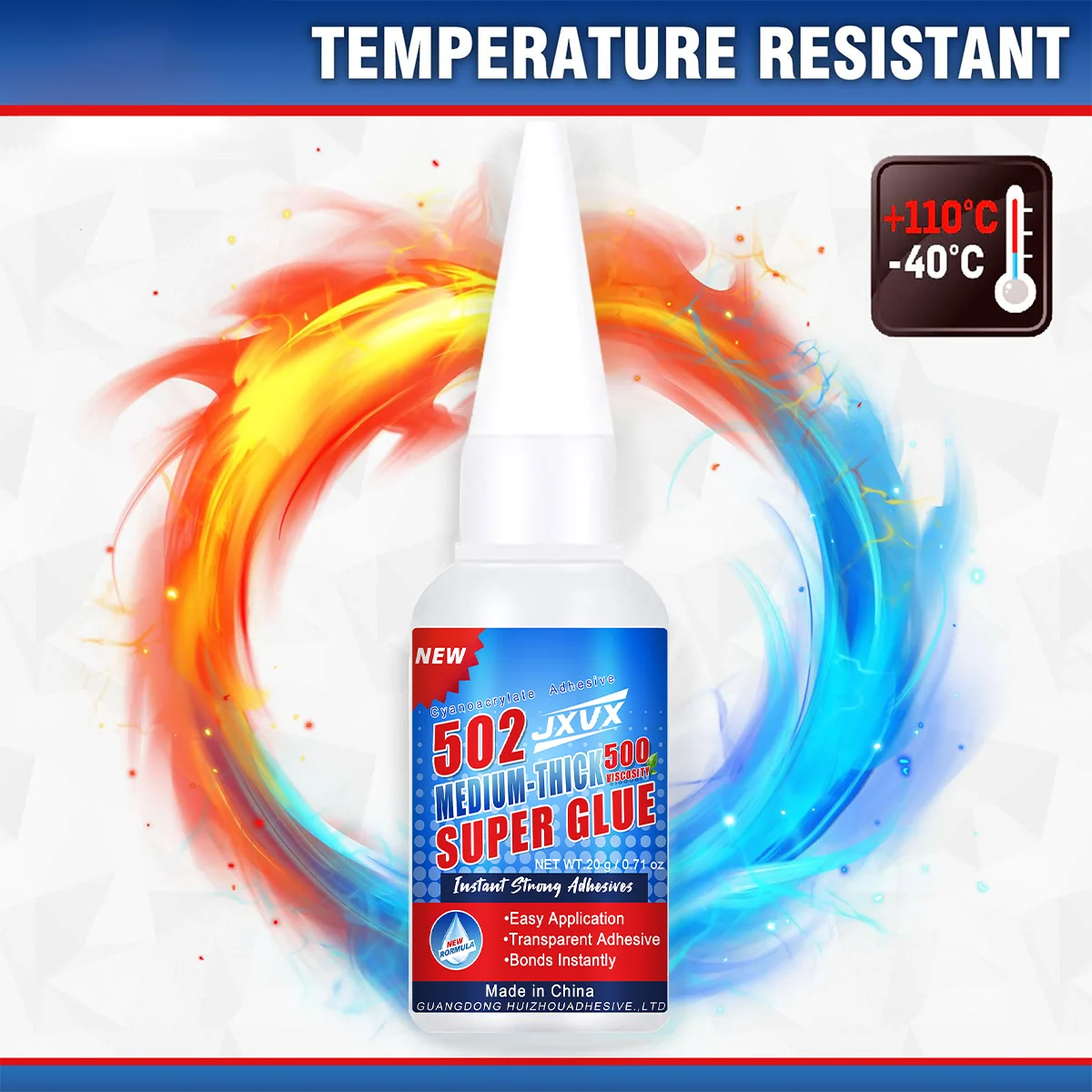 502 Super Cola Extra Forte Líquido Transparente Adesivo Cianoacrilato Reparação de sapatos de viscosidade média, couro, cerâmica, plástico, vidro, metal, madeira, borracha, terracota, modelagem.