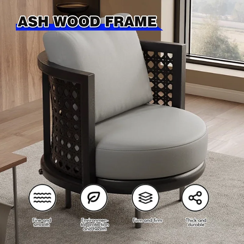 

-Designer High-End Living Room Lazy Sofa Chair Medieval Style Solid Wood Woven Rattan Back Single Chair