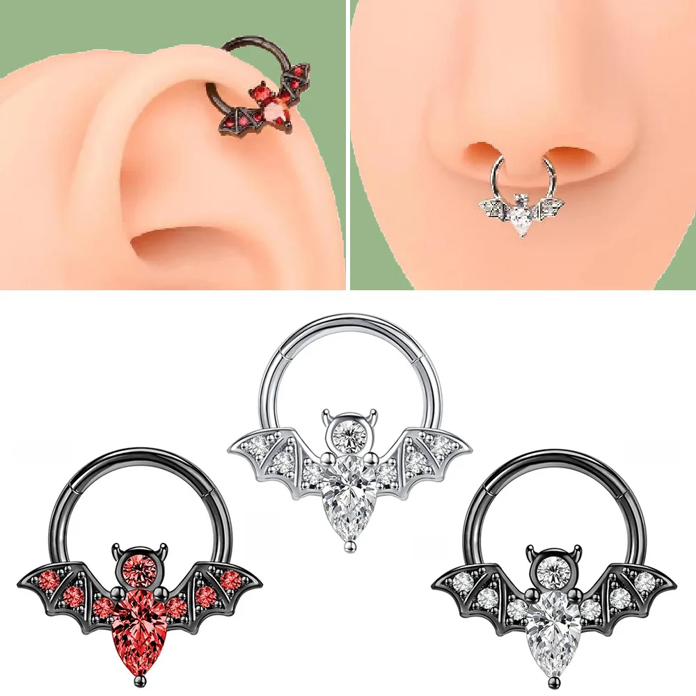 Bat Nose Ring Stainless Steel Seamless Opening Hoop Septum Piercing Nose Ring Jewelry Hoop Earring Cartilage Jewelry