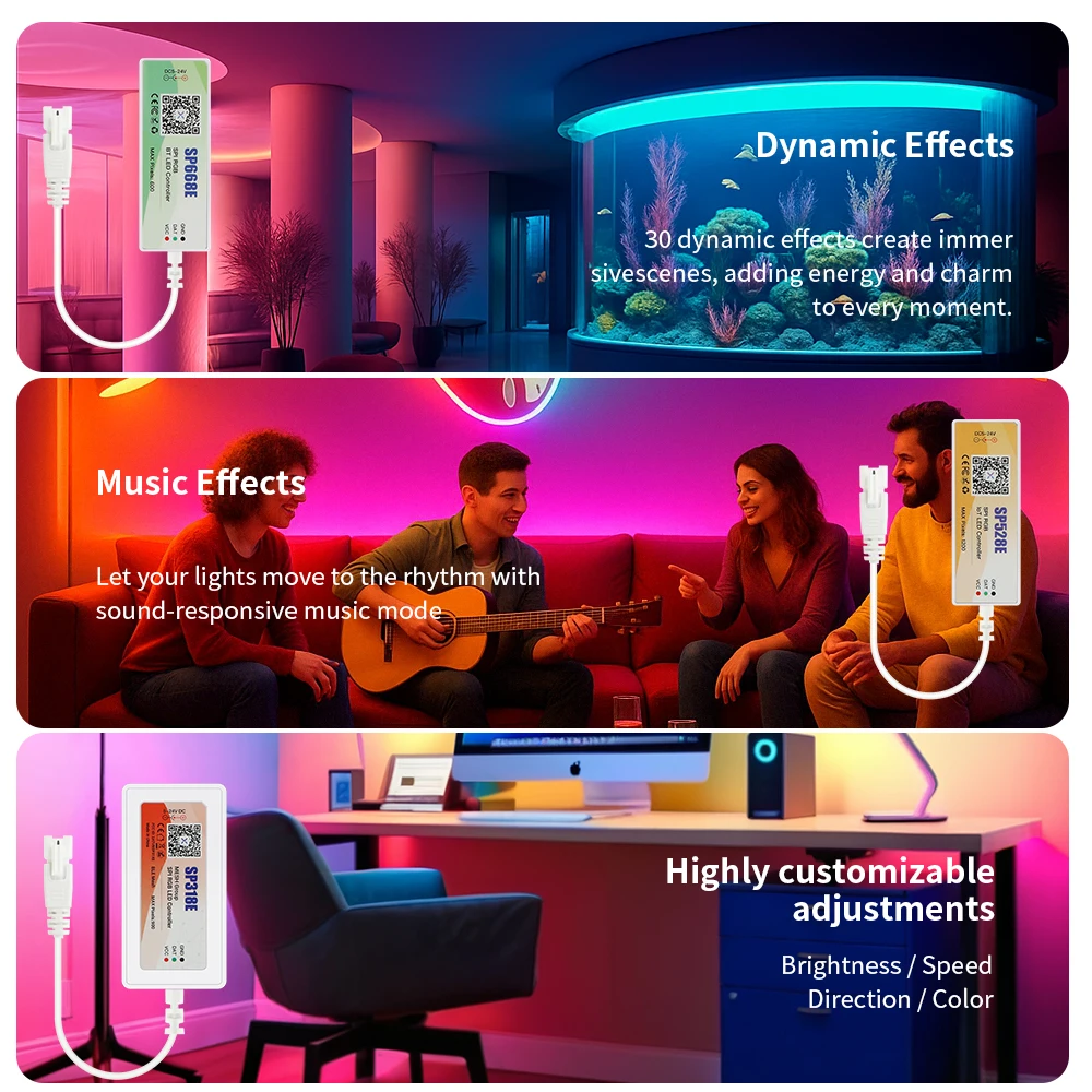SP318E SP528E SP668E Bluetooth/WIFI RGB SPI LED Controller APP Control WS2811 WS2812B Music DIY Dynamic Effect Light DC5-24V