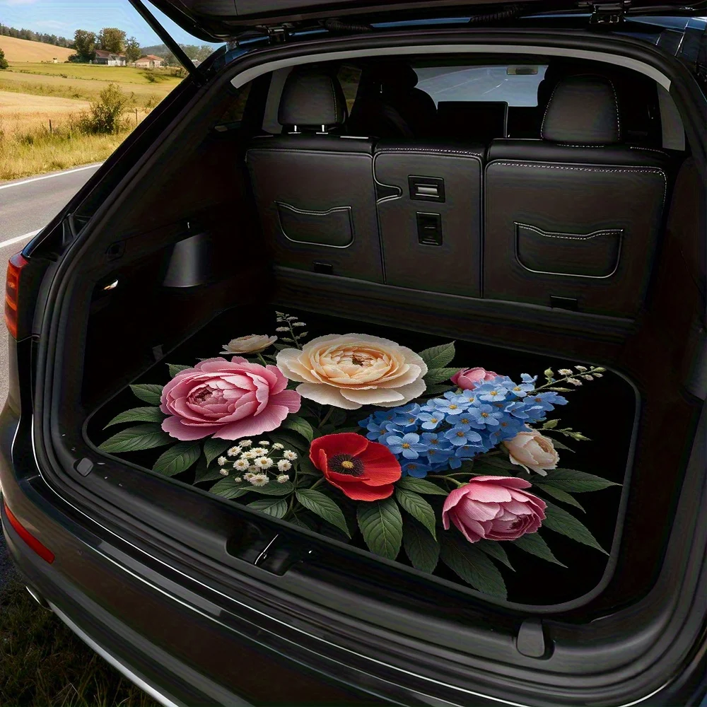 One Universal Car Cargo Floor Mat Featuring Vintage Floral Bouquet Design, Suitable For Suvs, Sedans, Or Crossovers, Ideal For F
