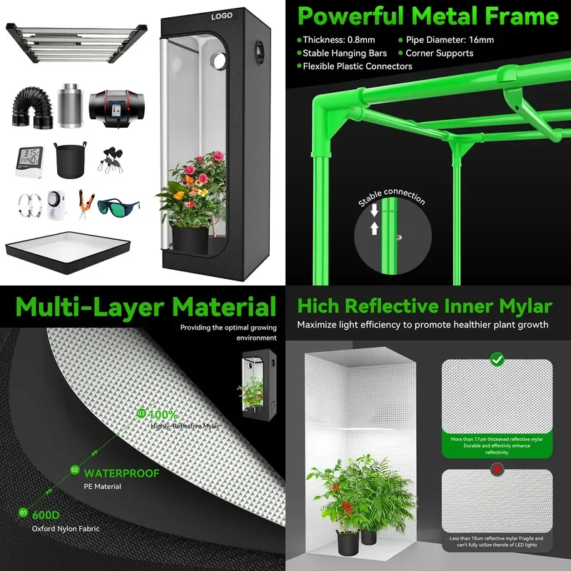 For Indoor Hydroponic Plant Growth Tent 600D Oxford Cloth Greenhouse Cultivation Room Factory Direct Supply Durable