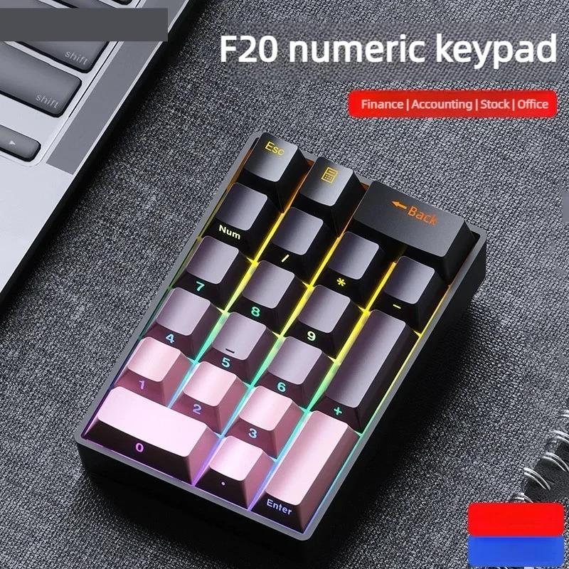 F20 20 Keys Pad Mechanical Numeric Mini Keyboard RGB Numpad Gaming Accountant Laptop Portable External Financial Office