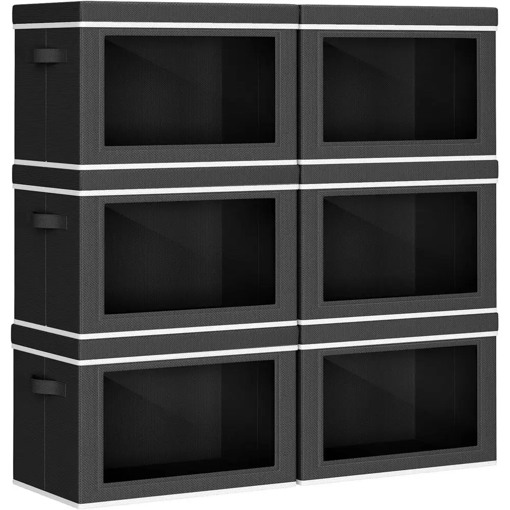 

Collapsible Storage Bins with Lids - Stackable Storage Containers with Window, 6 Pack Fabric Organizing Bins for Closet, Home &