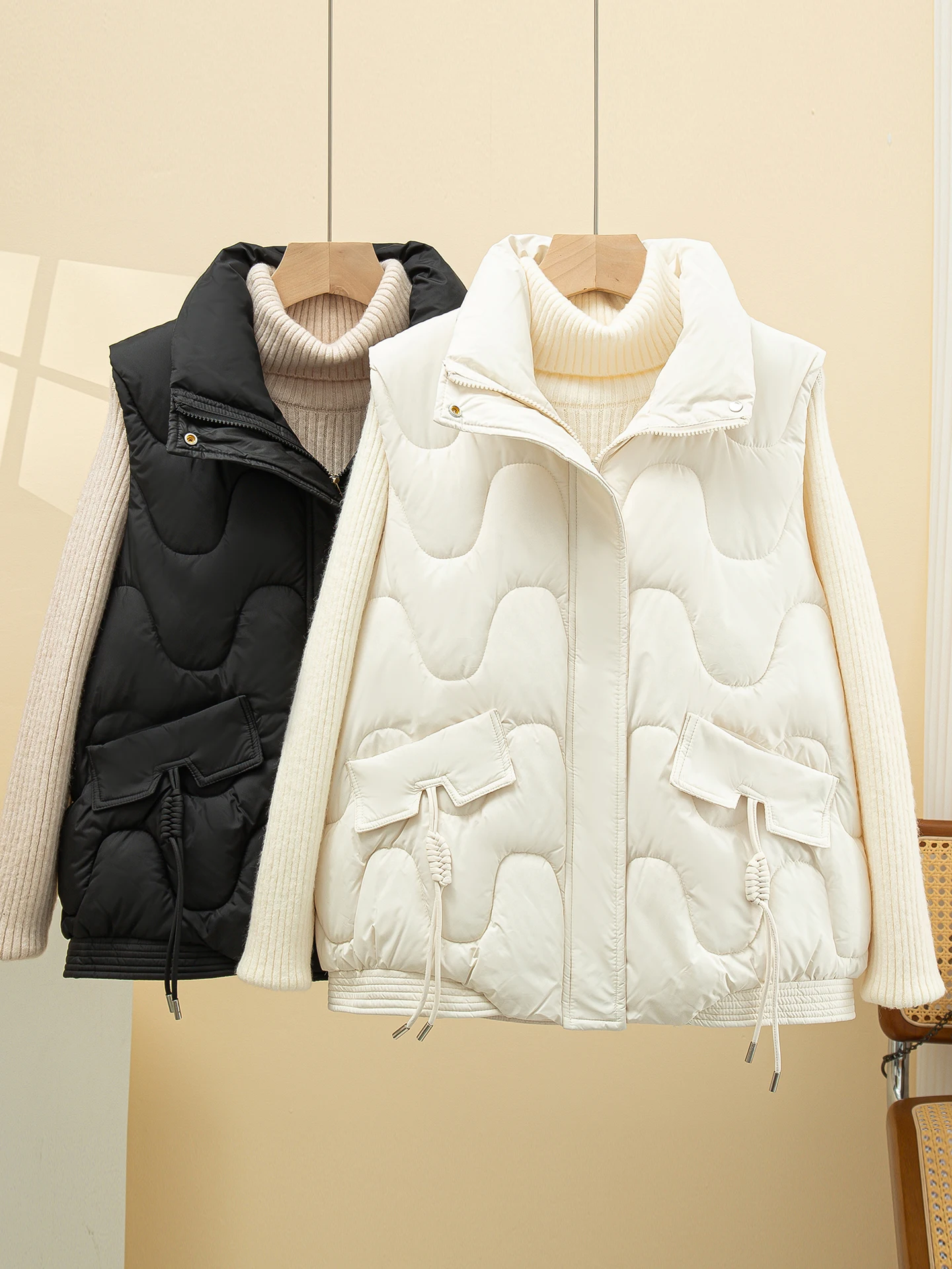 Vrouwen ort down Katoenen Vest 2025 Nieuwe Herfst Winter Thiened Sli Losse Kleine Maat Bovenkleding Rits Splice ket