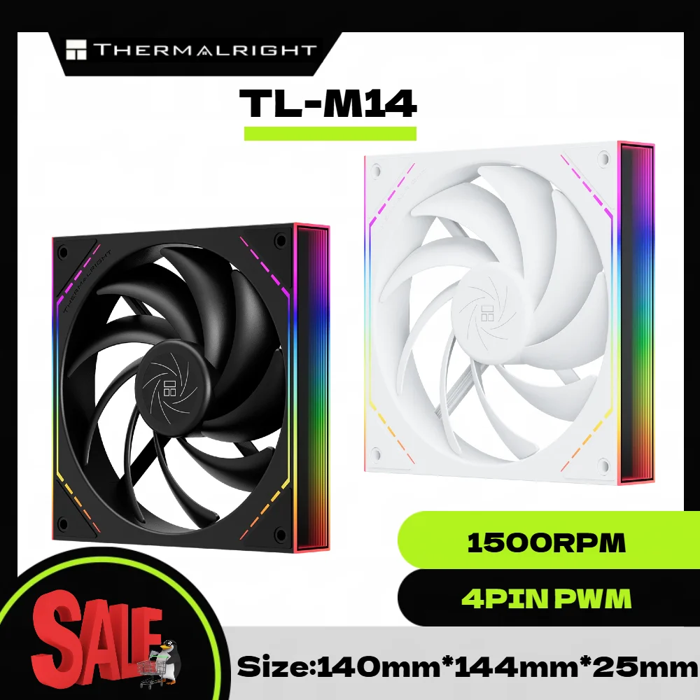 

Thermalright TL-M14 1/3/5 Pack Вентилятор для компьютерного корпуса, ARGB 140 мм / Бесшумный / Высокий CFM / ШИМ / 1500 об/мин / 88,75 CFM
