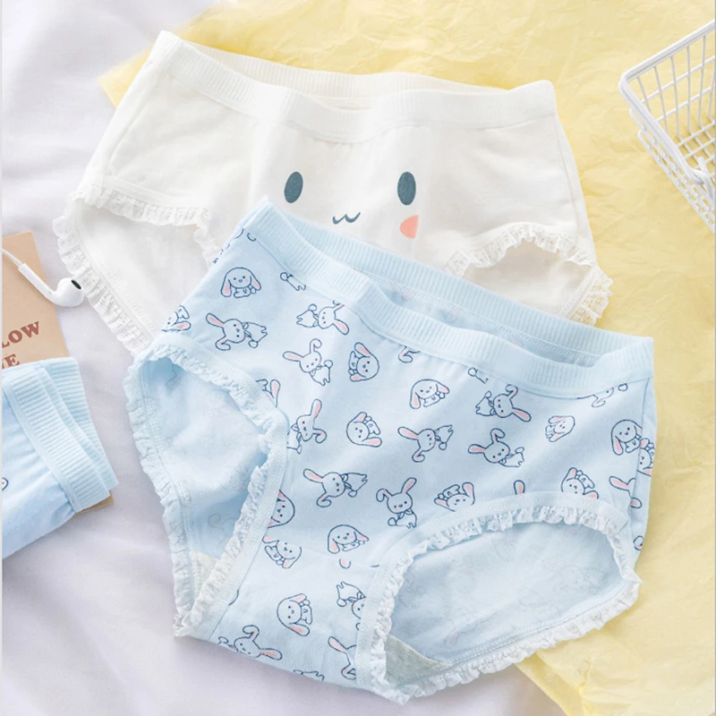 3pcs Cotton Panties Student Cartoon Print Underwear Girls Breathable Underpant Sweet Panty Female Mid Waist Comfort Soft Briefs