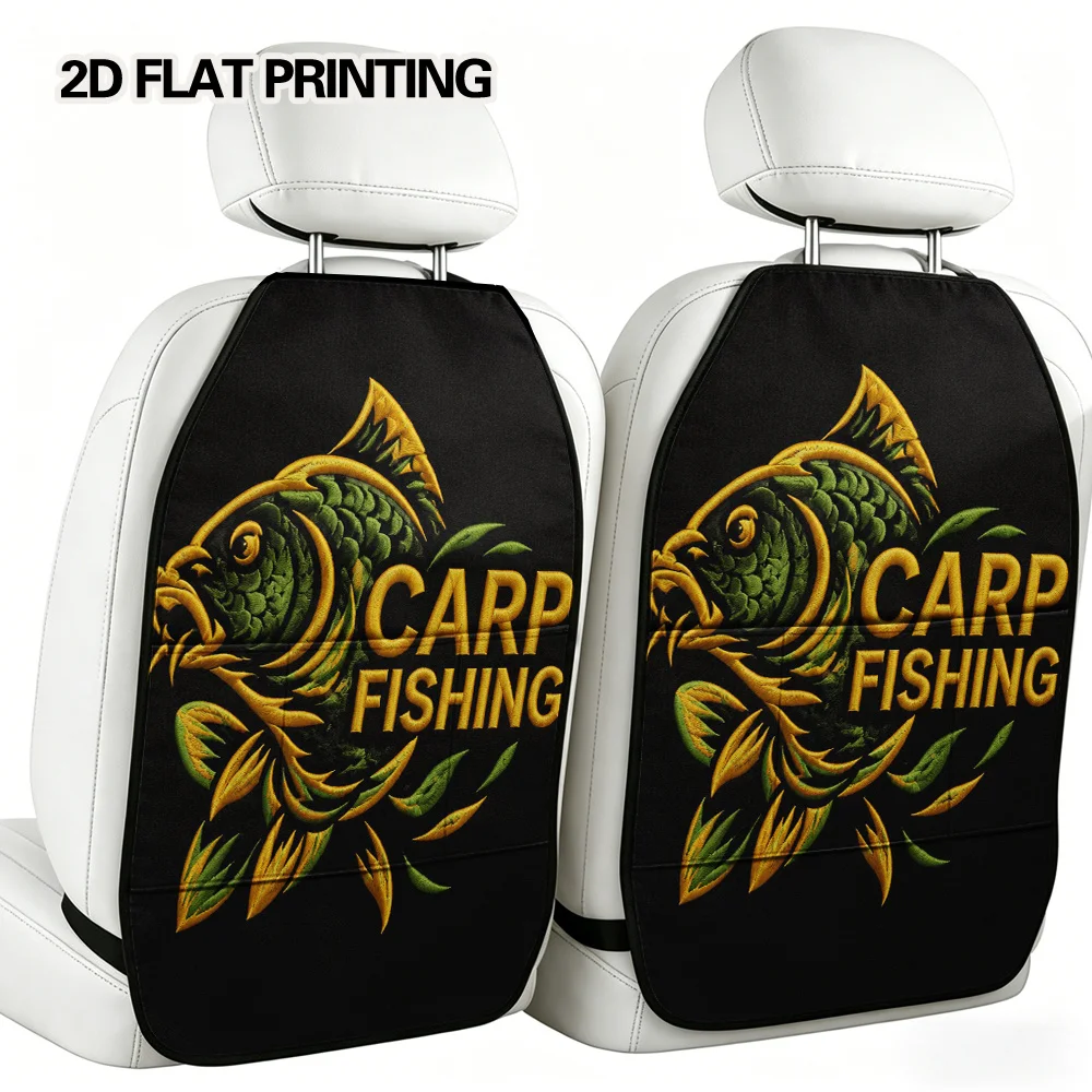 2D Flat, 2pcs Car Seat Back Storage Organizer, Foldable Multi-Size Pocket Structure, Decorative Bold Carp Print, Reliable Travel