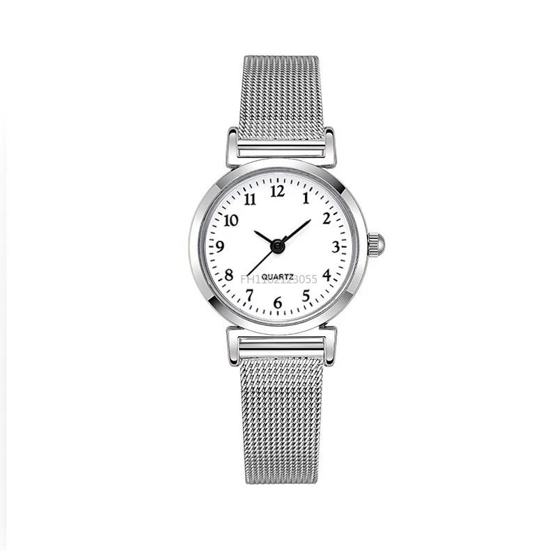 Reloj de pulsera de plata de cuarzo para mujer, reloj Digital compacto, esfera pequeña, correa de malla de acero inoxidable, estilo simple coreano, estudiante, nuevo